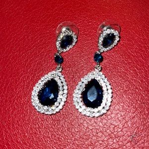 Earrings- dangle diamond and blue stones